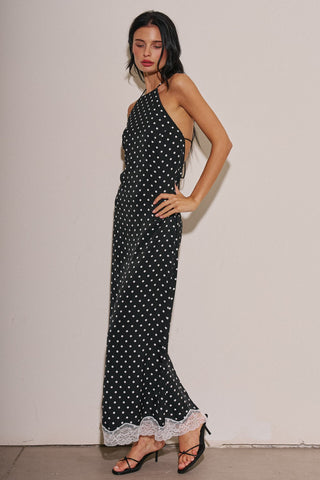 Black Polka Dot High Neck Maxi Dress