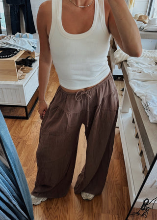Wide Leg Gauze Pant - Brown - amandenimes - Wide Leg Gauze Pant - Brown - 