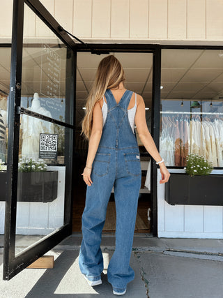 Denim utility overalls - medium wash