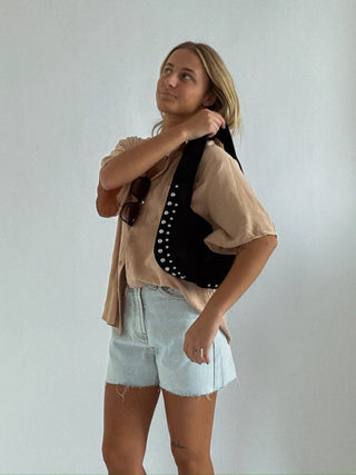 Linen Short Sleeve Button Up - amandenimes - Linen Short Sleeve Button Up - 
