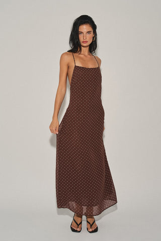 Brown Polka Dot Midi Dress