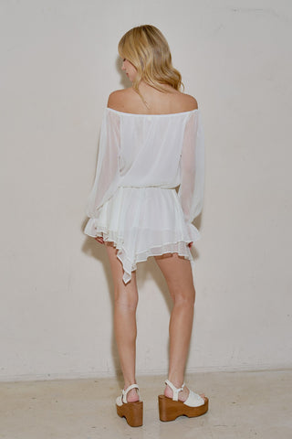 White Off Shoulder Ruffle Mini Dress