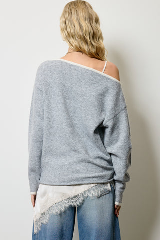 Off Shoulder Knit Sweater - Grey
