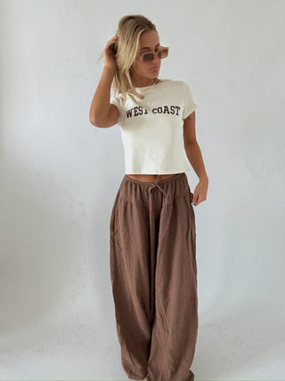 Wide Leg Gauze Pant - Brown - amandenimes - Wide Leg Gauze Pant - Brown - 