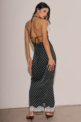 Black Polka Dot High Neck Maxi Dress
