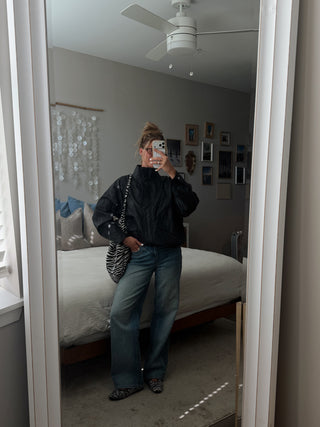Black Leather Funnel Neck Jacket