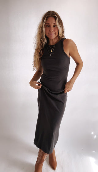 Charcoal Reversible Ribbed Maxi Dress