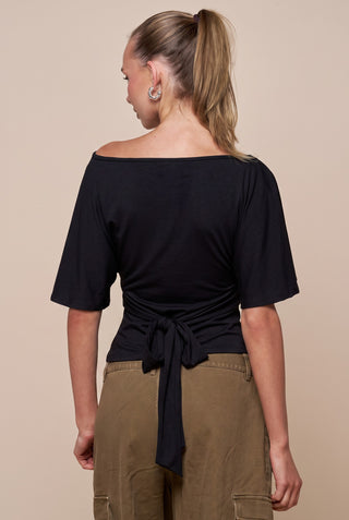 Flutter Sleeve Tie Top - Black