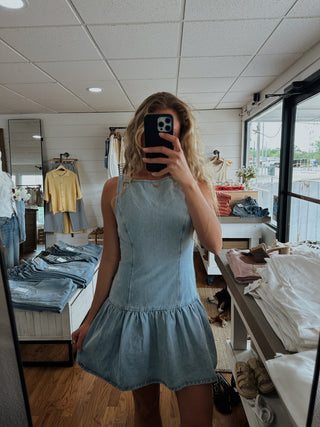 Low Waist Mini Dress - Denim Blue