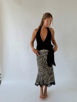 Black Halter Plunge Tie Top