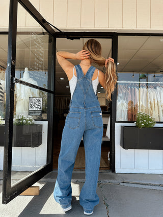 Denim utility overalls - medium wash