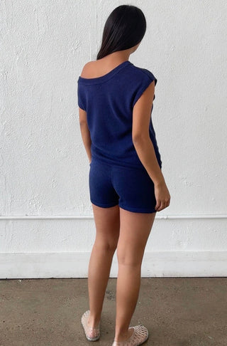Indigo One Shoulder Knit Top