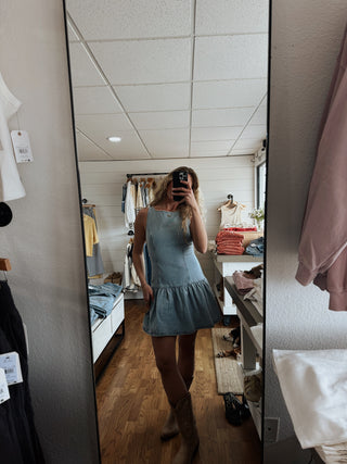 Low Waist Mini Dress - Denim Blue