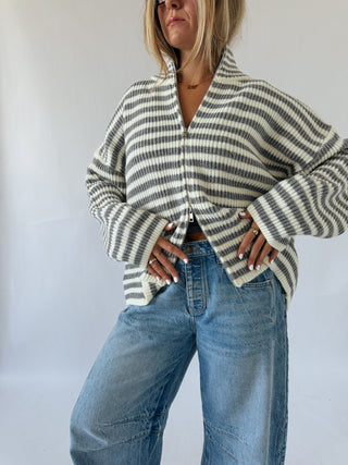 Striped Double Zip Sweater