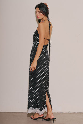 Black Polka Dot High Neck Maxi Dress