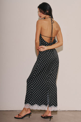 Black Polka Dot High Neck Maxi Dress