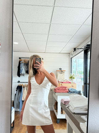 V-Neck White Mini Dress