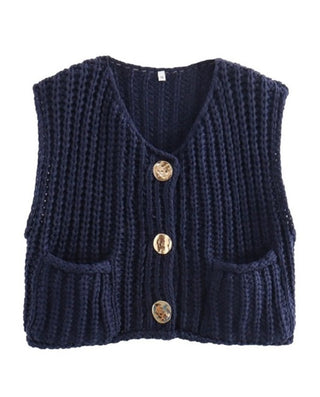 Chunky Knit Sweater Vest - Navy