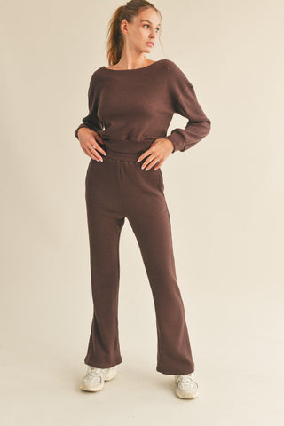 Waffle Knit Lounge Set Brown - Bottom