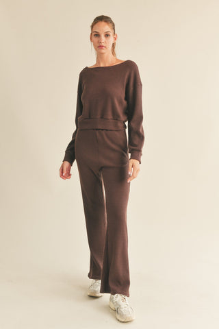 Waffle Knit Lounge Set Brown - Bottom