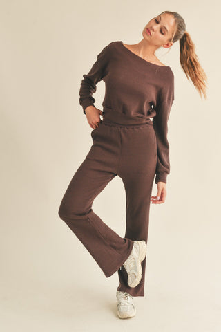 Waffle Knit Lounge Set Brown - Bottom