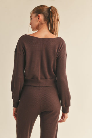 Waffle Knit Lounge Set Brown - Bottom