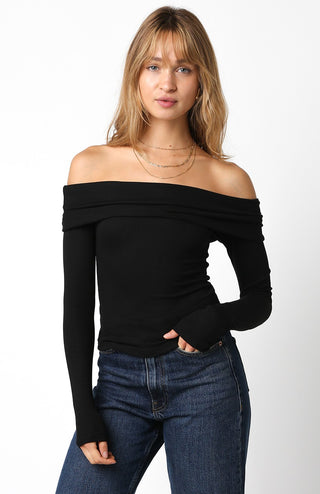 Off Shoulder Knit Long Sleeve Top