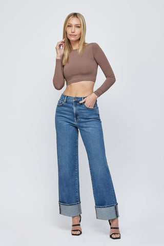 High Rise Cuffed Denim Jeans