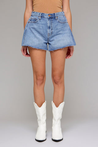 A Line Denim Shorts - Medium Wash - 