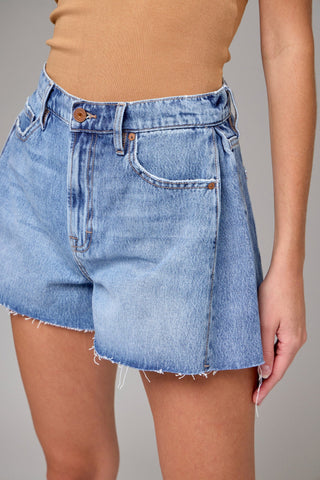 A Line Denim Shorts - Medium Wash - 