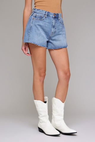 A Line Denim Shorts - Medium Wash - 