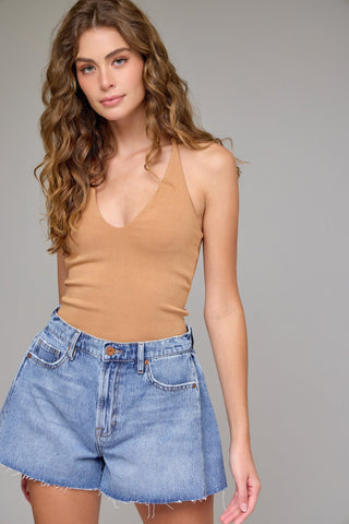 A Line Denim Shorts - Medium Wash - 