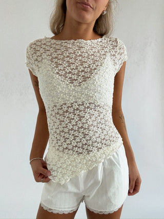 Asymmetrical Lace Tee - 