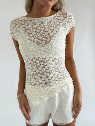 Asymmetrical Lace Tee - 