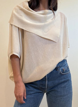 Asymmetrical Neck Sand Top - 