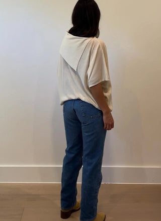 Asymmetrical Neck Sand Top - 