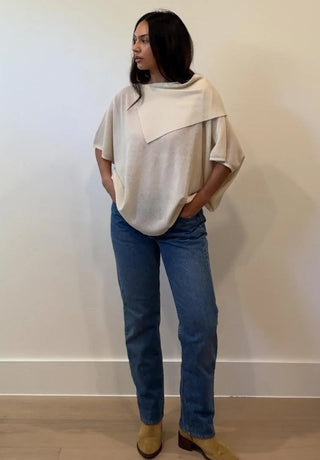 Asymmetrical Neck Sand Top - 