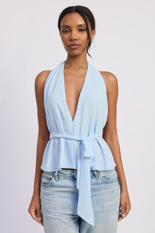 Baby Blue Open Back Tie Top - 