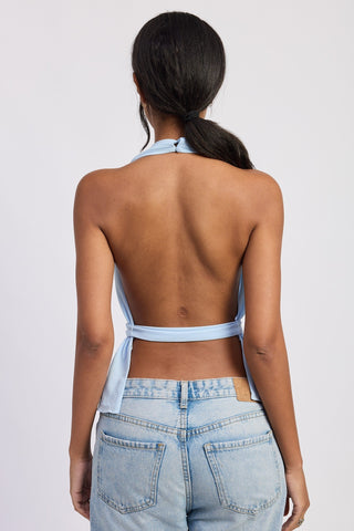 Baby Blue Open Back Tie Top - 