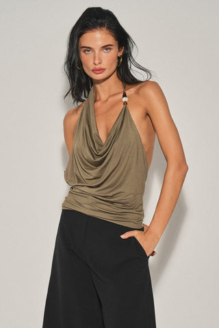 Beaded Open Back Halter Top -
