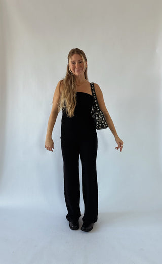 Black Knit Strapless Jumpsuit - 