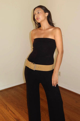 Black Knit Strapless Jumpsuit - 