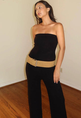 Black Knit Strapless Jumpsuit - 