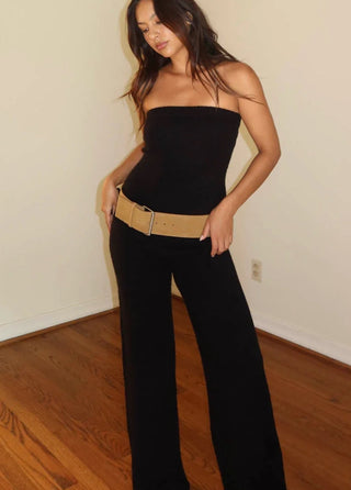 Black Knit Strapless Jumpsuit - 