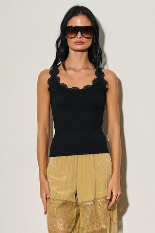 Black Lace Trim Tank Top -