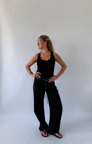 Black Lace Trim Tank Top -