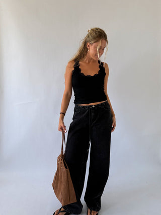 Black Lace Trim Tank Top -