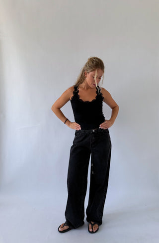 Black Lace Trim Tank Top -