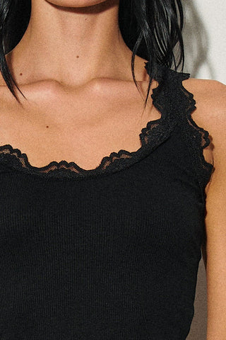 Black Lace Trim Tank Top -