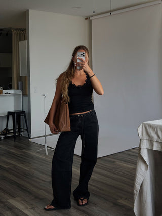 Black Lace Trim Tank Top -